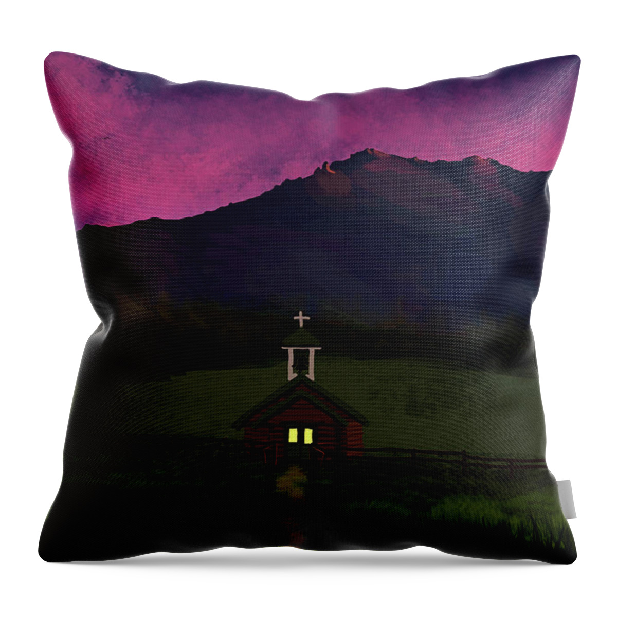 Laramie Peak Throw Pillow featuring the digital art Laramie Peak and Esterbrook Church by Chance Kafka