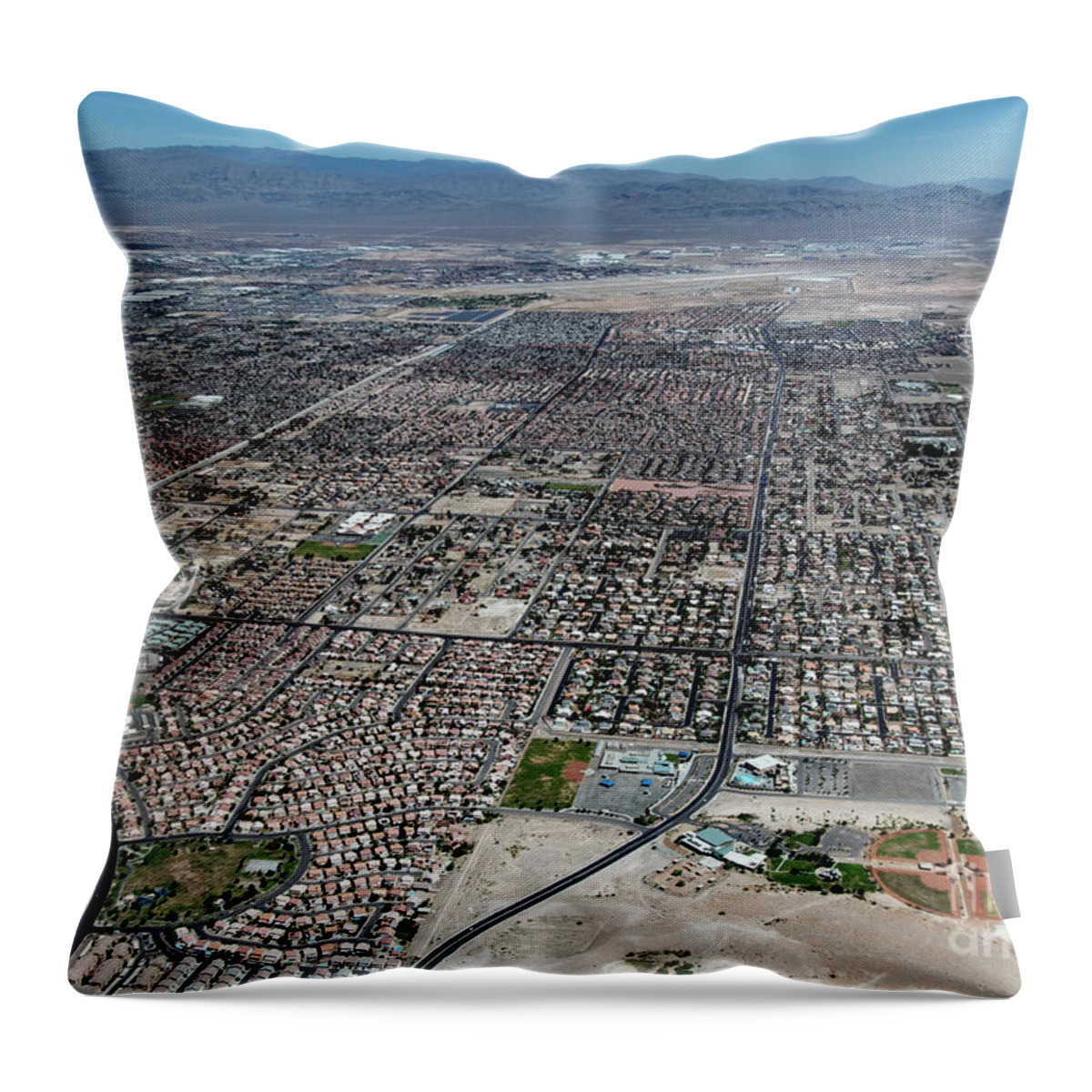 Las Vegas Real Estate Throw Pillow featuring the photograph Las Vegas Nevada Real Estate Aerial View of Sunrise Manor Neighborhood by David Oppenheimer