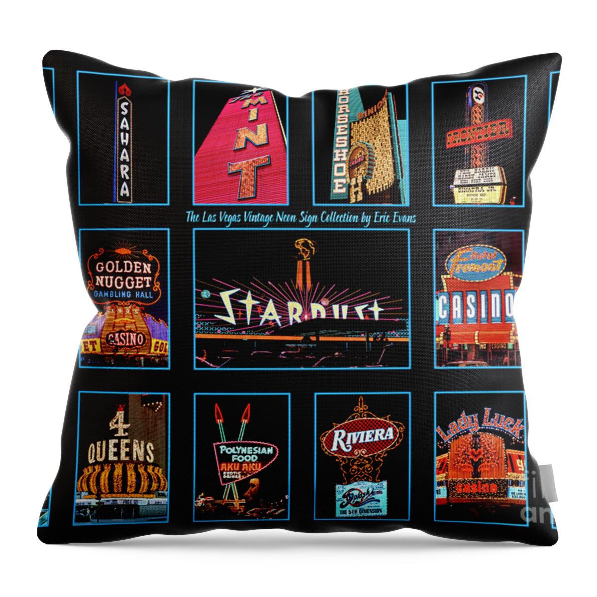 Las Vegas Neon Signs Throw Pillow featuring the photograph Las Vegas Vintage Neon Signs Collection Slides Featuring The Stardust Casino by Aloha Art