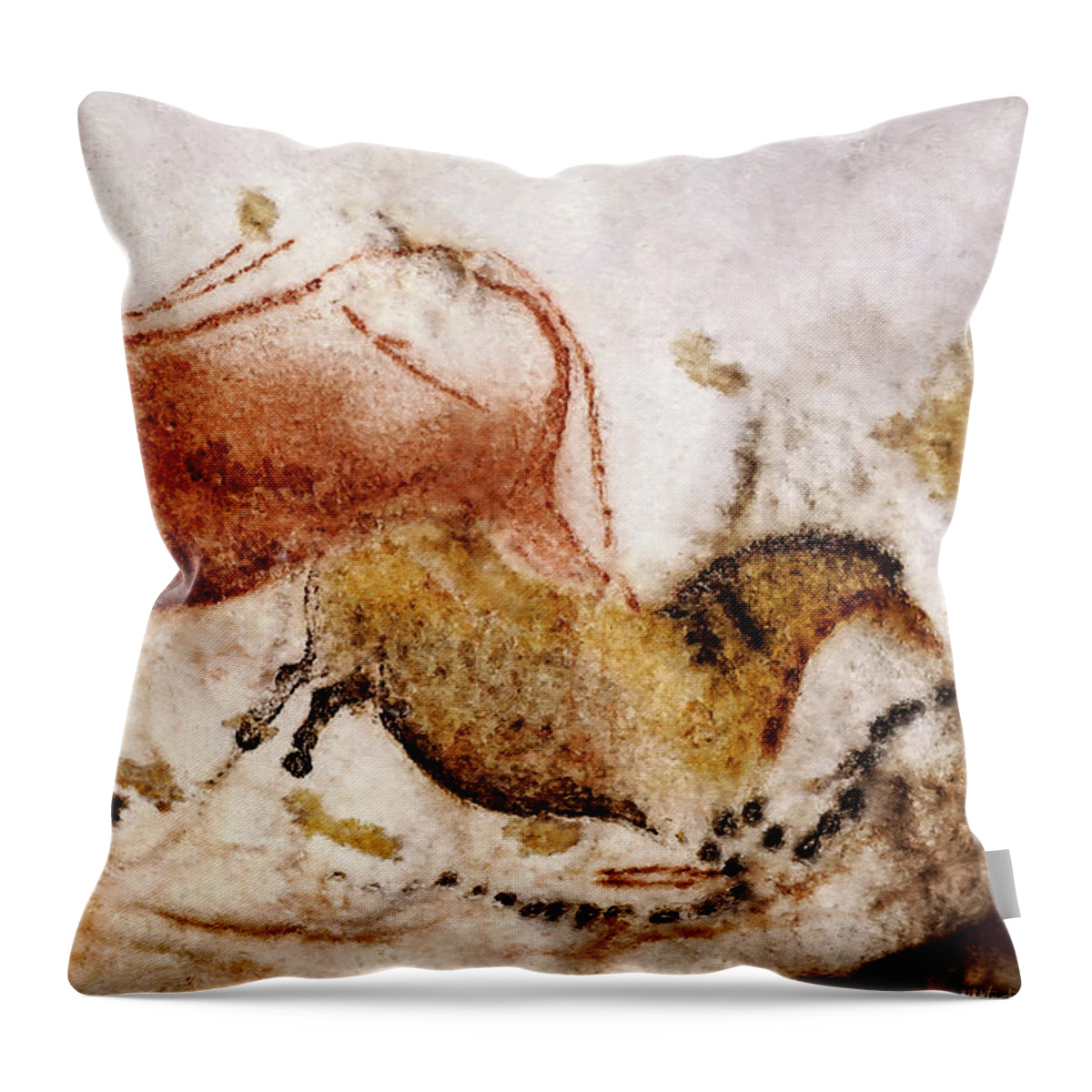 Lascaux Throw Pillow featuring the digital art Lascaux Cow and Horse by Weston Westmoreland
