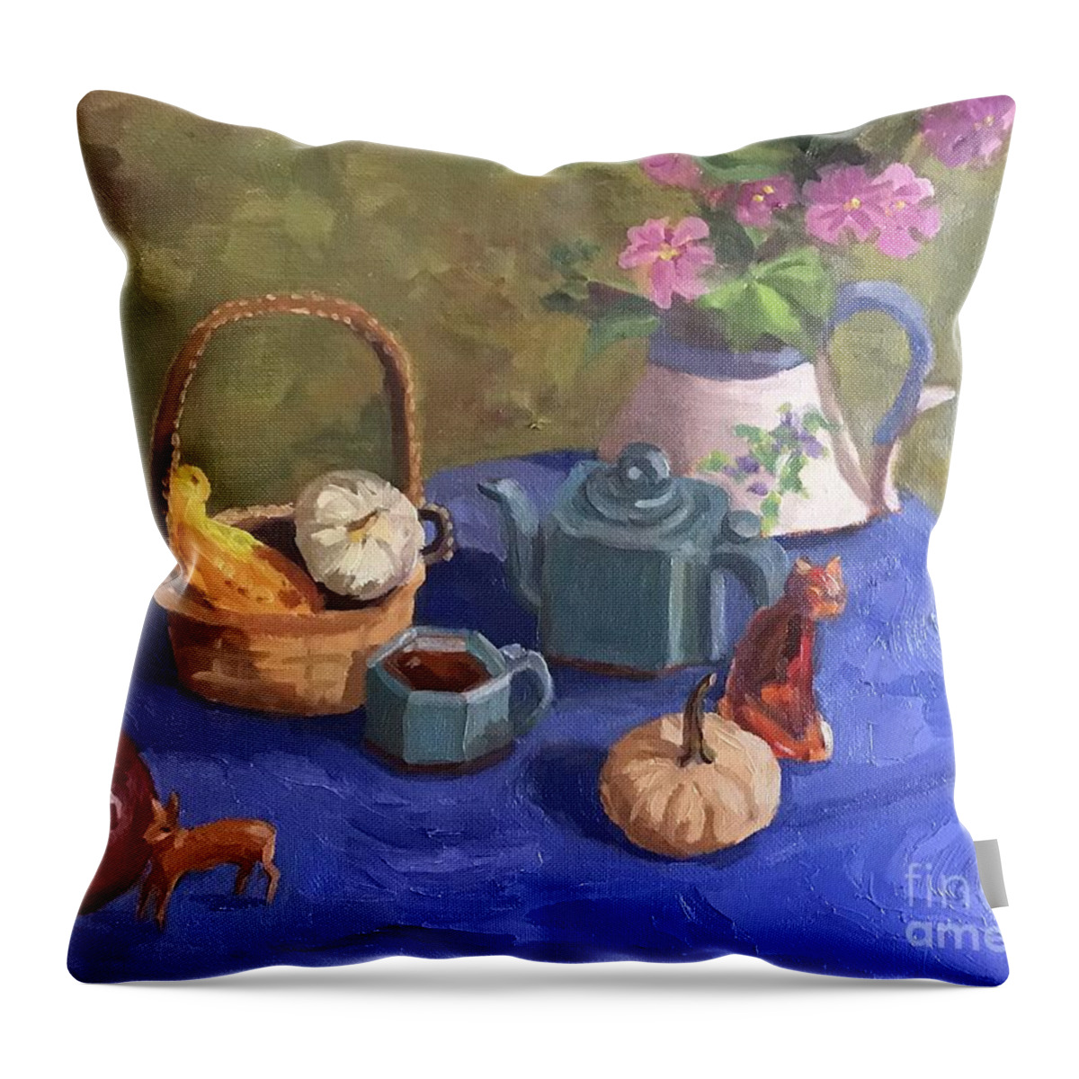 Hollyhock Throw Pillow featuring the painting Last of the Hollyhocks by Anne Marie Brown