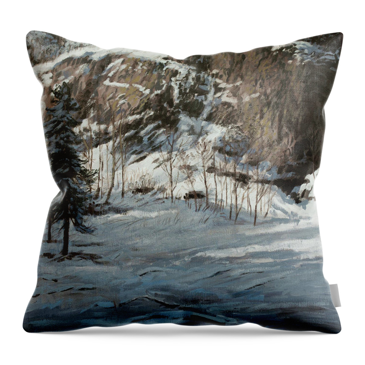 Rock Wall Throw Pillow featuring the painting Late Sun on the Rock Wall by Hans Egil Saele