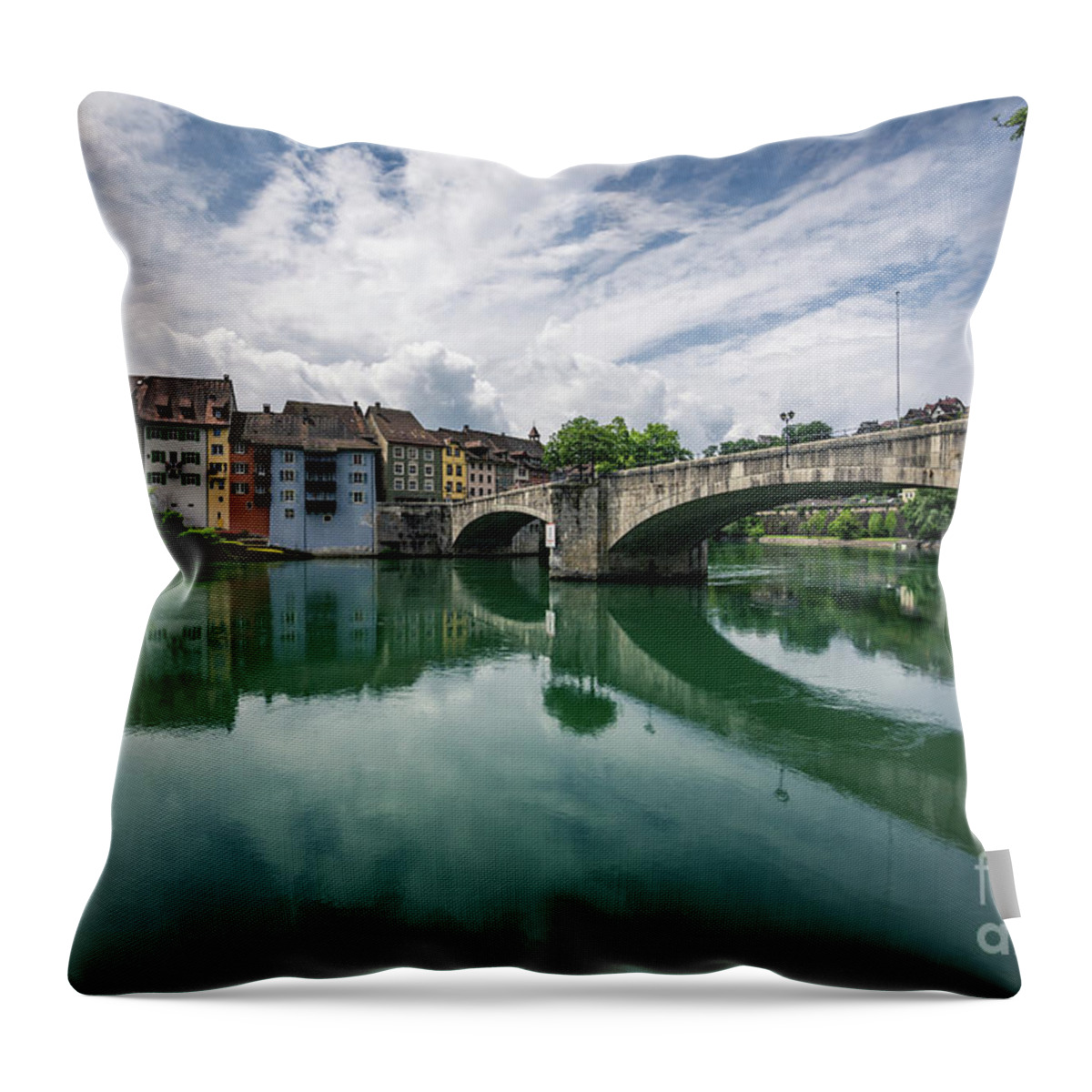 Laufenburg Throw Pillow featuring the photograph Laufenburg Reflections by Eva Lechner