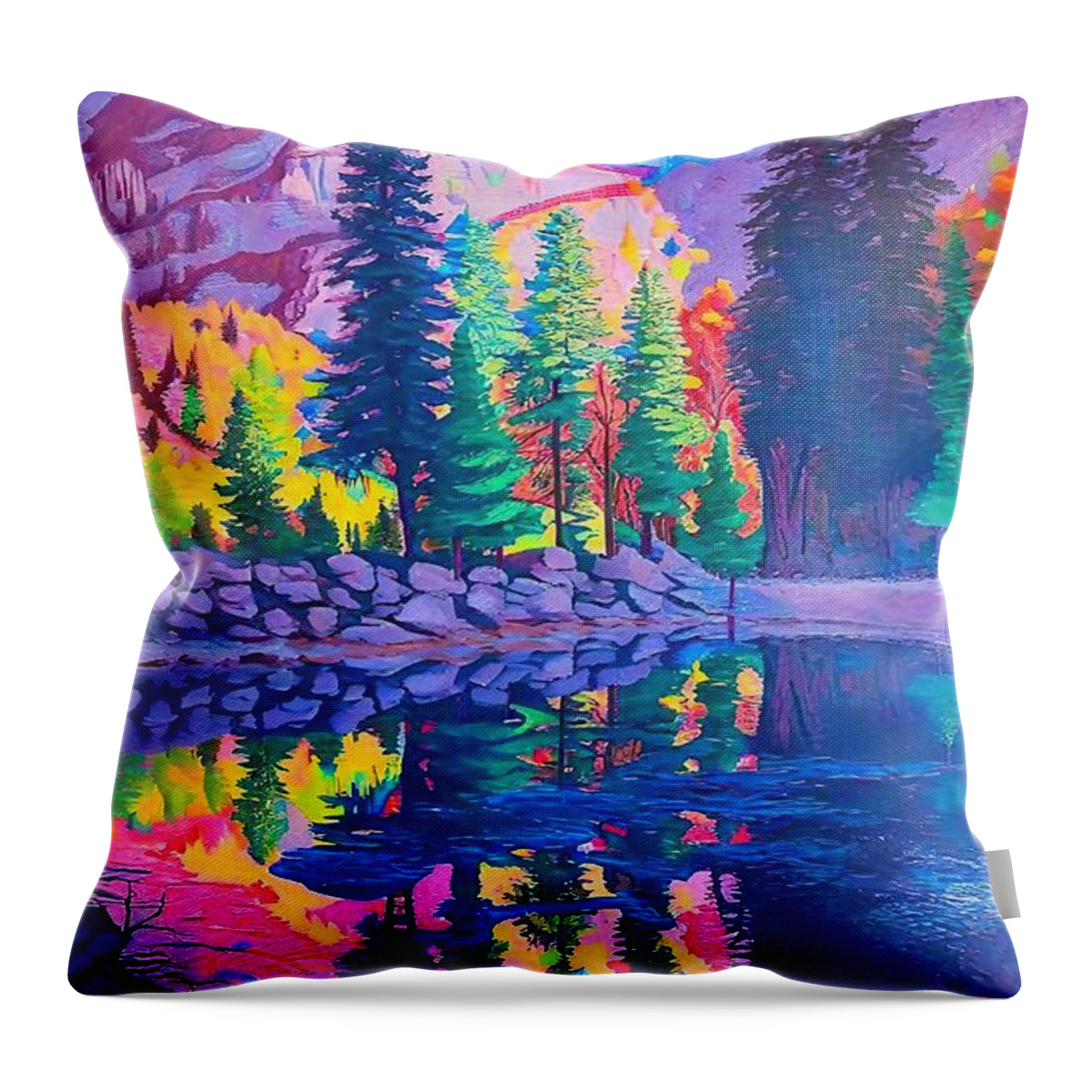 Oil Painting Throw Pillow featuring the painting Lavandar Color Land Escape by N Akkash