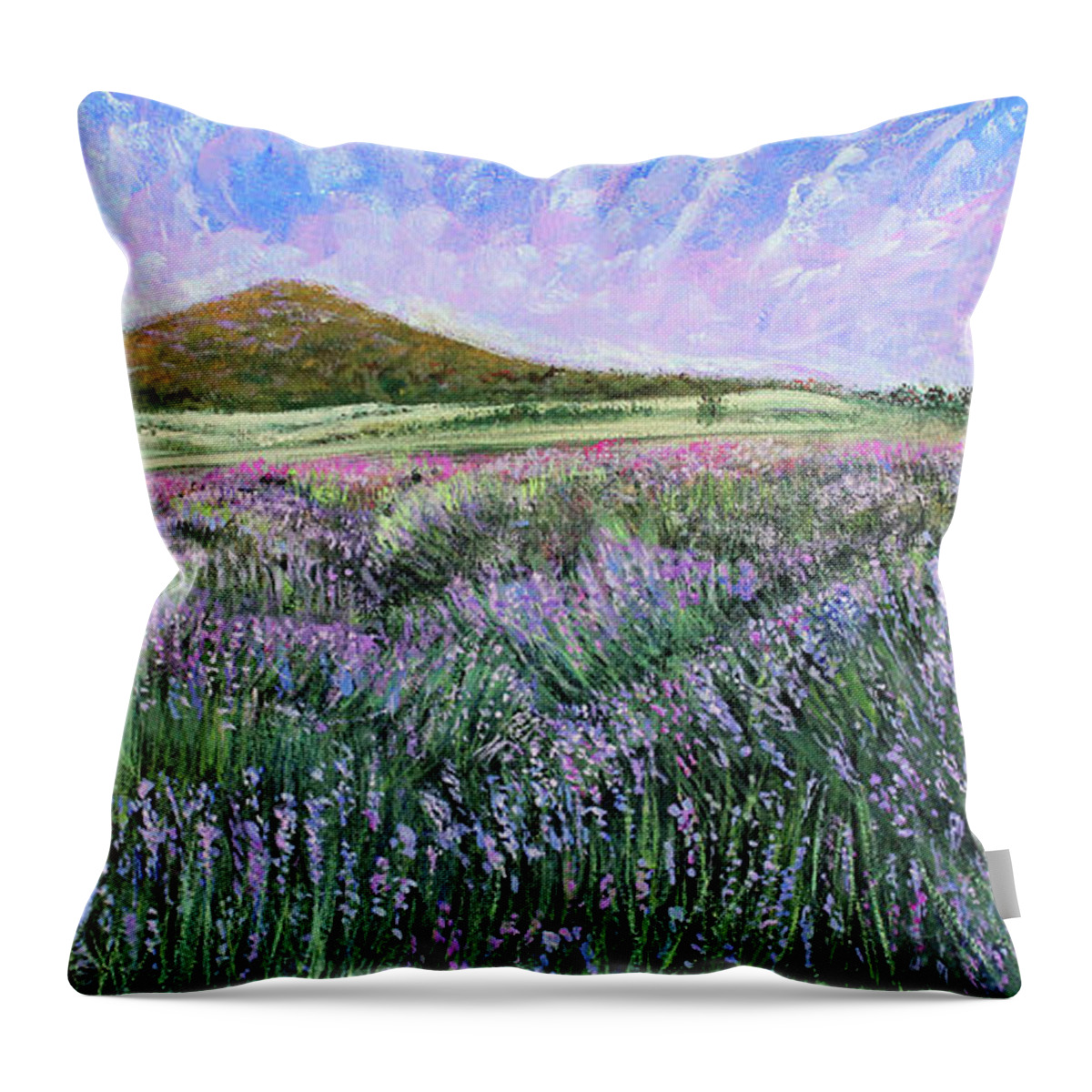 Landscape Throw Pillow featuring the painting Lavender Field Vista by Lyric Lucas