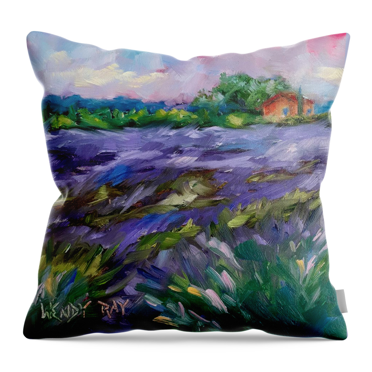 6x6 Throw Pillow featuring the painting Lavender Field by Wendy Ray