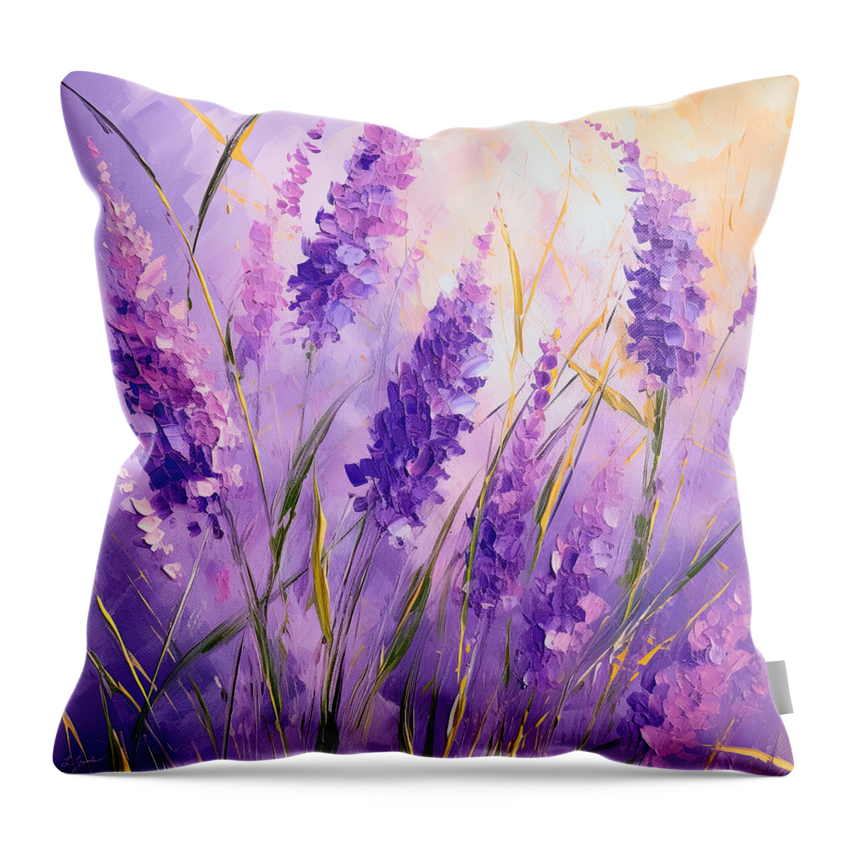 Lavender Throw Pillow featuring the painting Lavender Impression - Lavender Flowers Art by Lourry Legarde