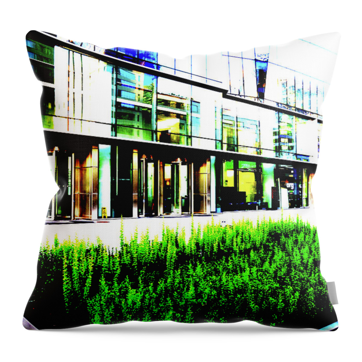 Lawn Throw Pillow featuring the photograph Lawn At Office Building In Warsaw, Poland by John Siest