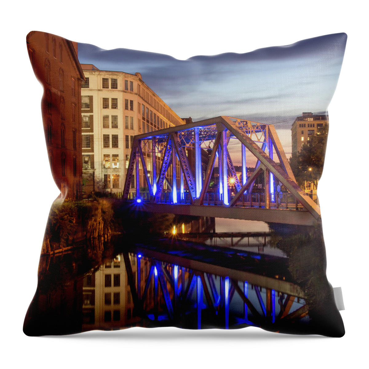 Landscapes Throw Pillow featuring the photograph Lawrence, MA - South Canal Footbridge by Betty Denise