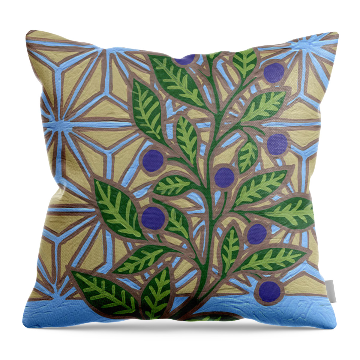 Leaf Throw Pillow featuring the painting Leaf And Design Azure Blue 3 by Amy E Fraser