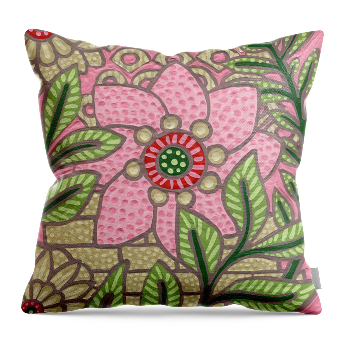 Leaf Throw Pillow featuring the painting Leaf And Design Carnation Pink 5 by Amy E Fraser