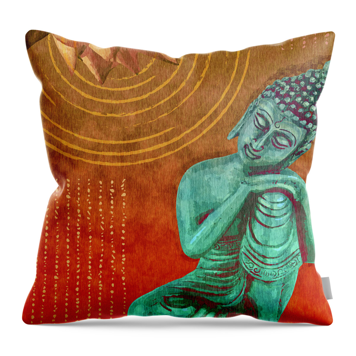 Buddha Throw Pillow featuring the mixed media Leaning Buddha - Reclining Buddha 02 - Orange by Studio Grafiikka