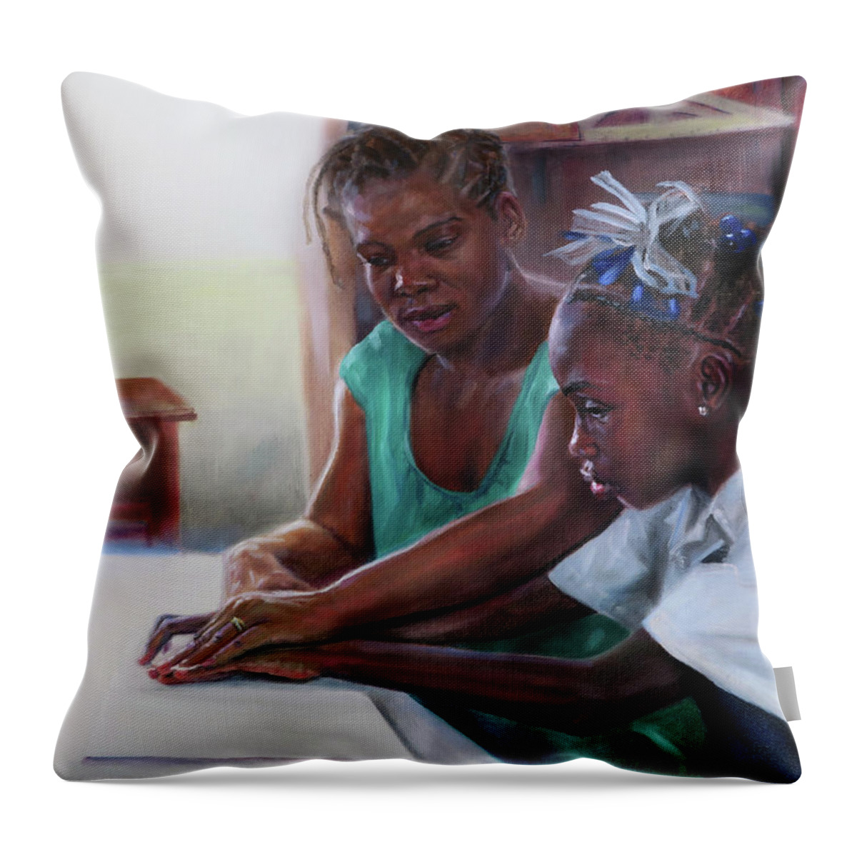Braille Throw Pillow featuring the painting Learning Braille 2 by Jonathan Gladding