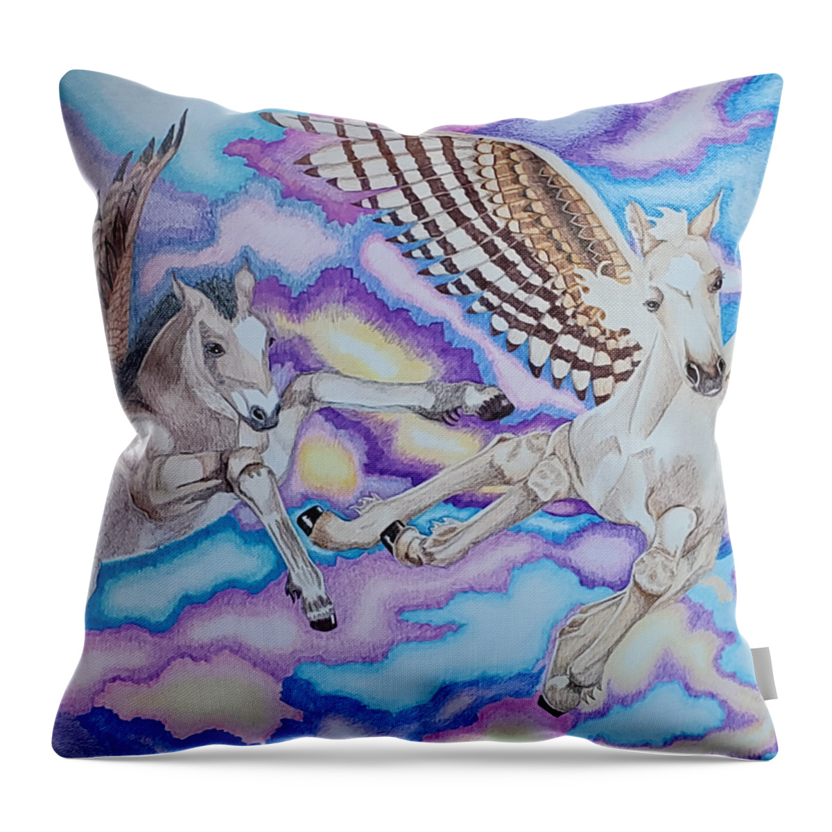 Horse Throw Pillow featuring the drawing Learning to Fly by Equus Artisan