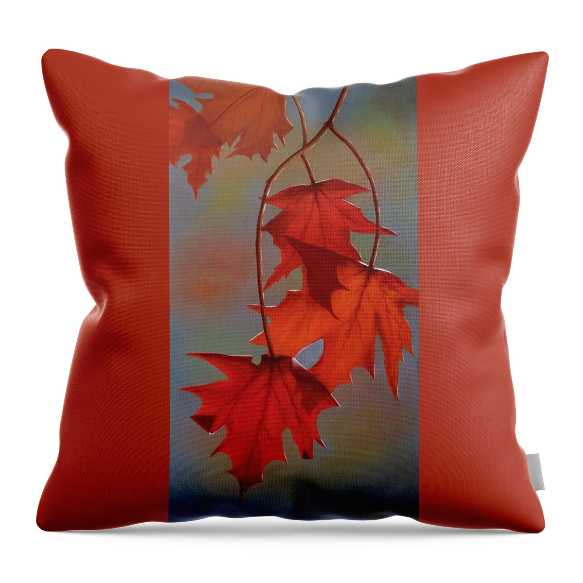 Red Throw Pillow featuring the painting Leaves of Fire by Marlene Little