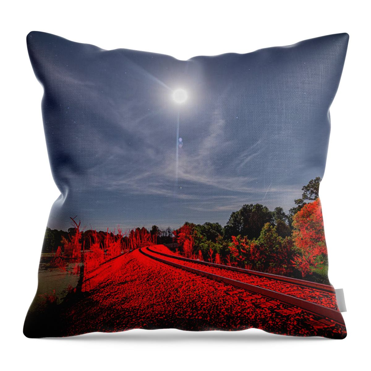 Railroad Throw Pillow featuring the photograph LED signal at the PI Junction in Paducah, Ky by Jim Pearson