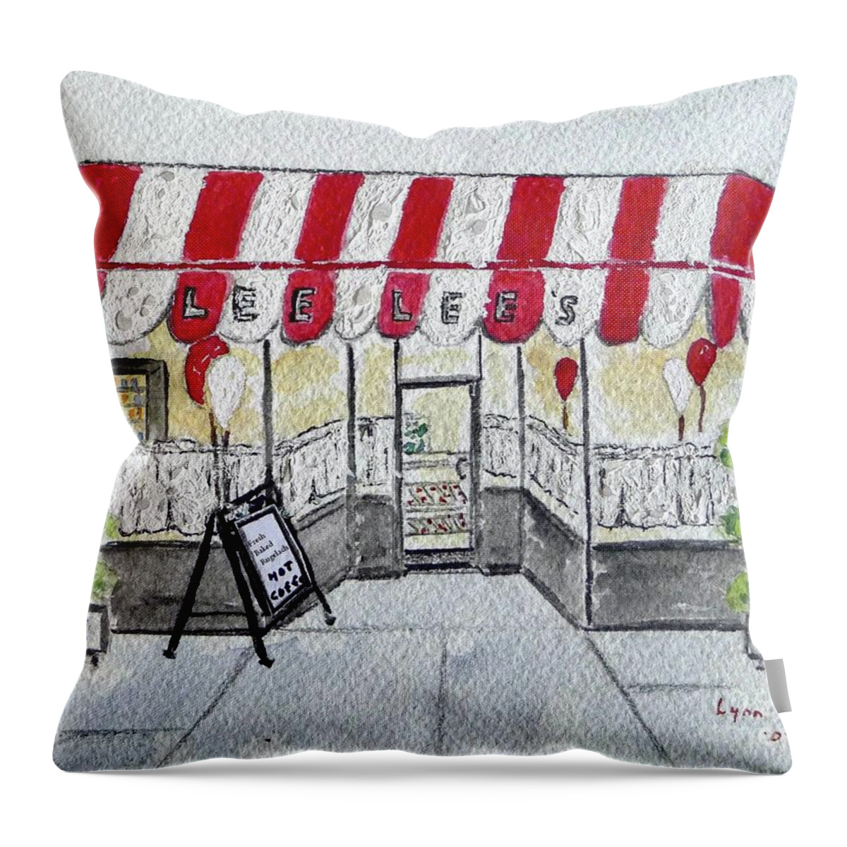 Lee Lee's Baked Goods Throw Pillow featuring the painting Lee Lee's Baked Goods by Afinelyne