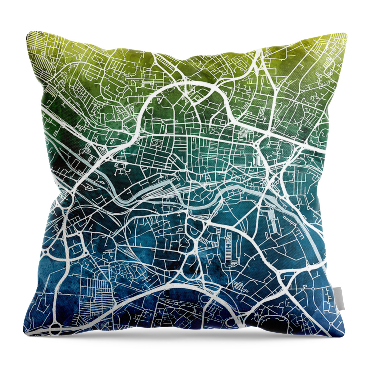 Leeds Throw Pillow featuring the digital art Leeds England Street Map #41 by Michael Tompsett