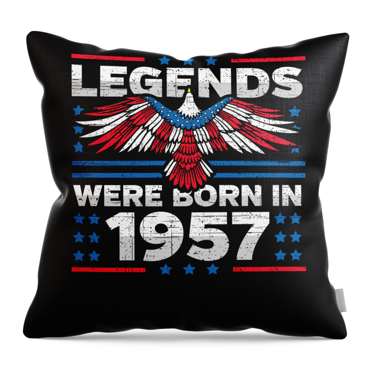 Retro Throw Pillow featuring the digital art Legends Were Born in 1957 Patriotic Birthday by Flippin Sweet Gear