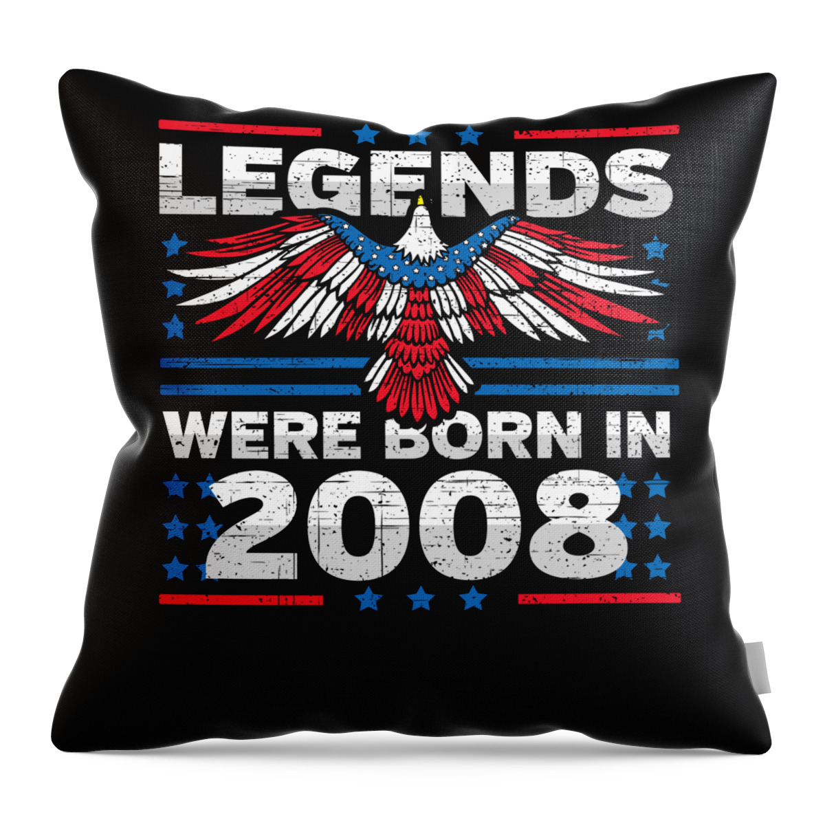 Retro Throw Pillow featuring the digital art Legends Were Born in 2008 Patriotic Birthday by Flippin Sweet Gear