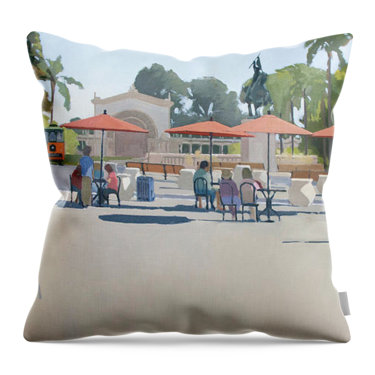 Balboa Park Throw Pillow featuring the painting Leisure Time, Balboa Park - San Diego, California by Paul Strahm