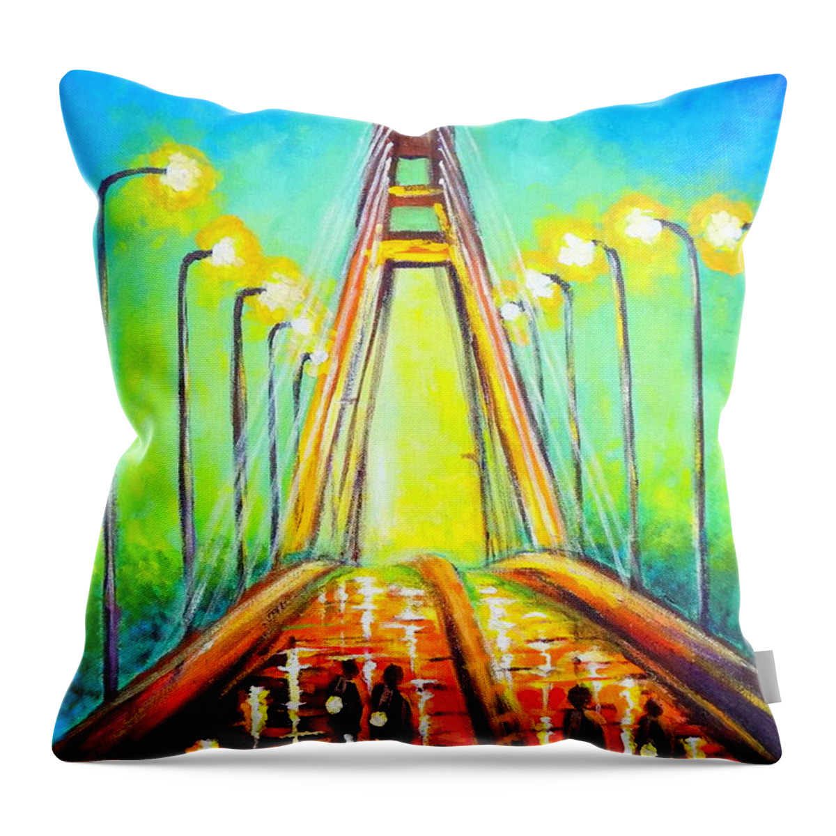 Living Room Throw Pillow featuring the painting Lekki Ikoyi Link Bridge by Olaoluwa Smith