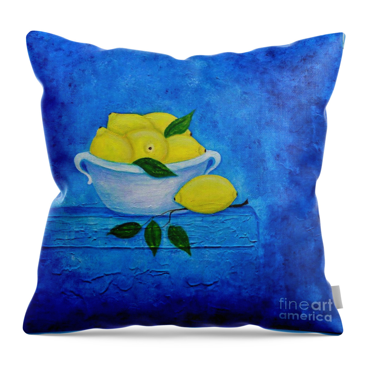 Lemon Still Life Throw Pillow featuring the painting Lemons by Irene Czys
