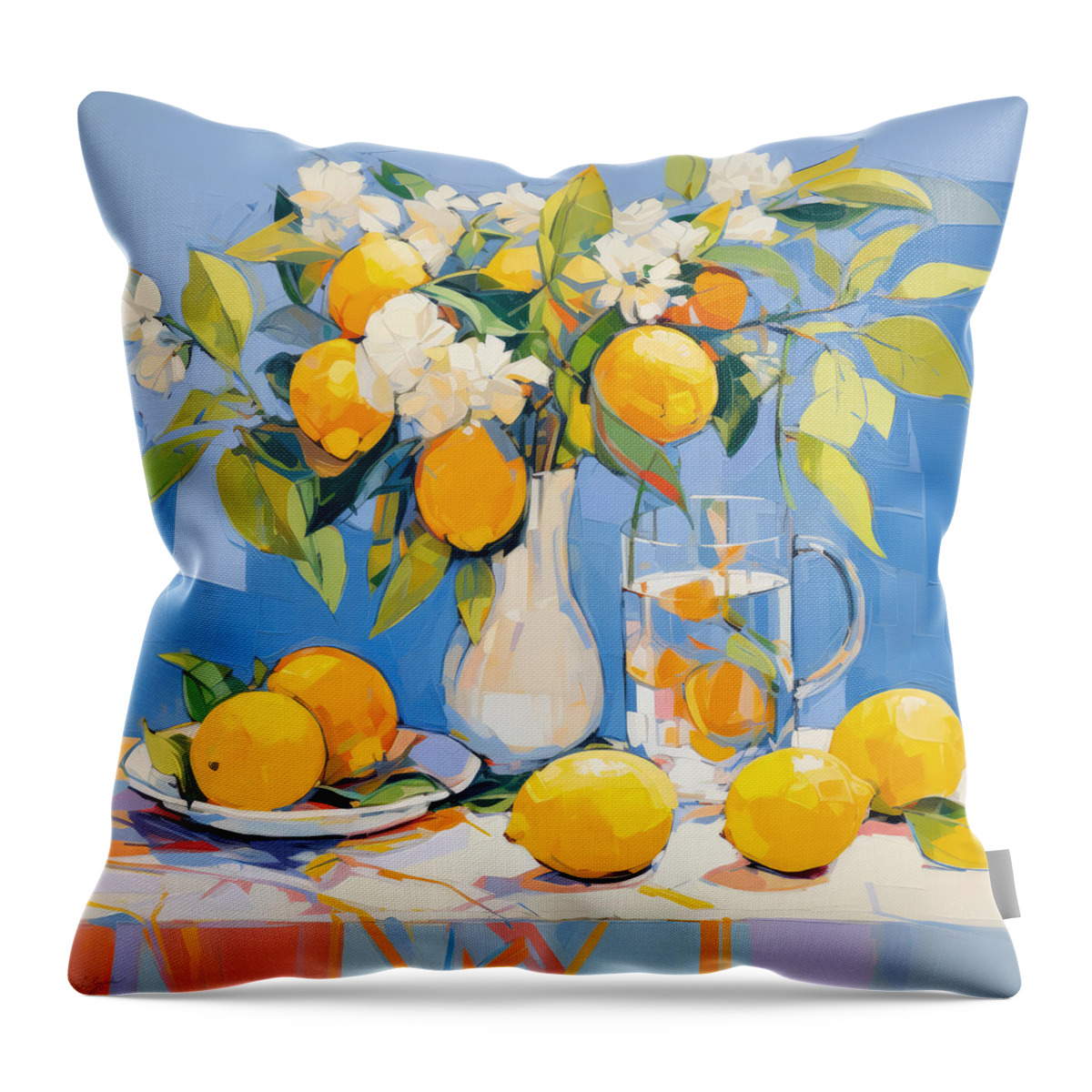 Lemons Throw Pillow featuring the painting Lemons Still Life by Lourry Legarde