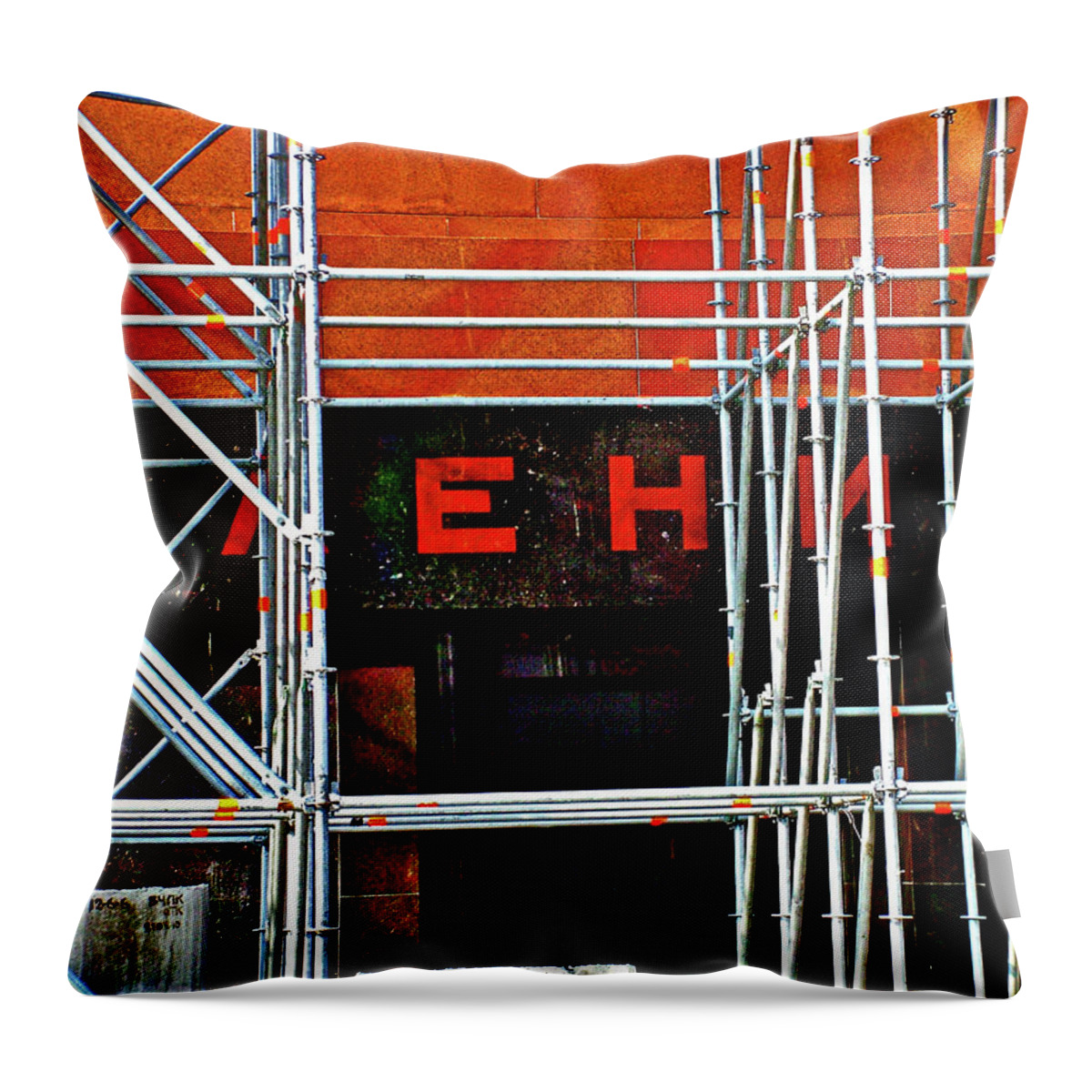 Lenin's Tomb Hiding Under A Stage Put Up For Victory Day Speeches In Red Square In Moscow Throw Pillow featuring the photograph Lenin's Tomb Hiding Under a Stage Put up for Victory Day Speeches in Red Square in Moscow, Russia by Ruth Hager