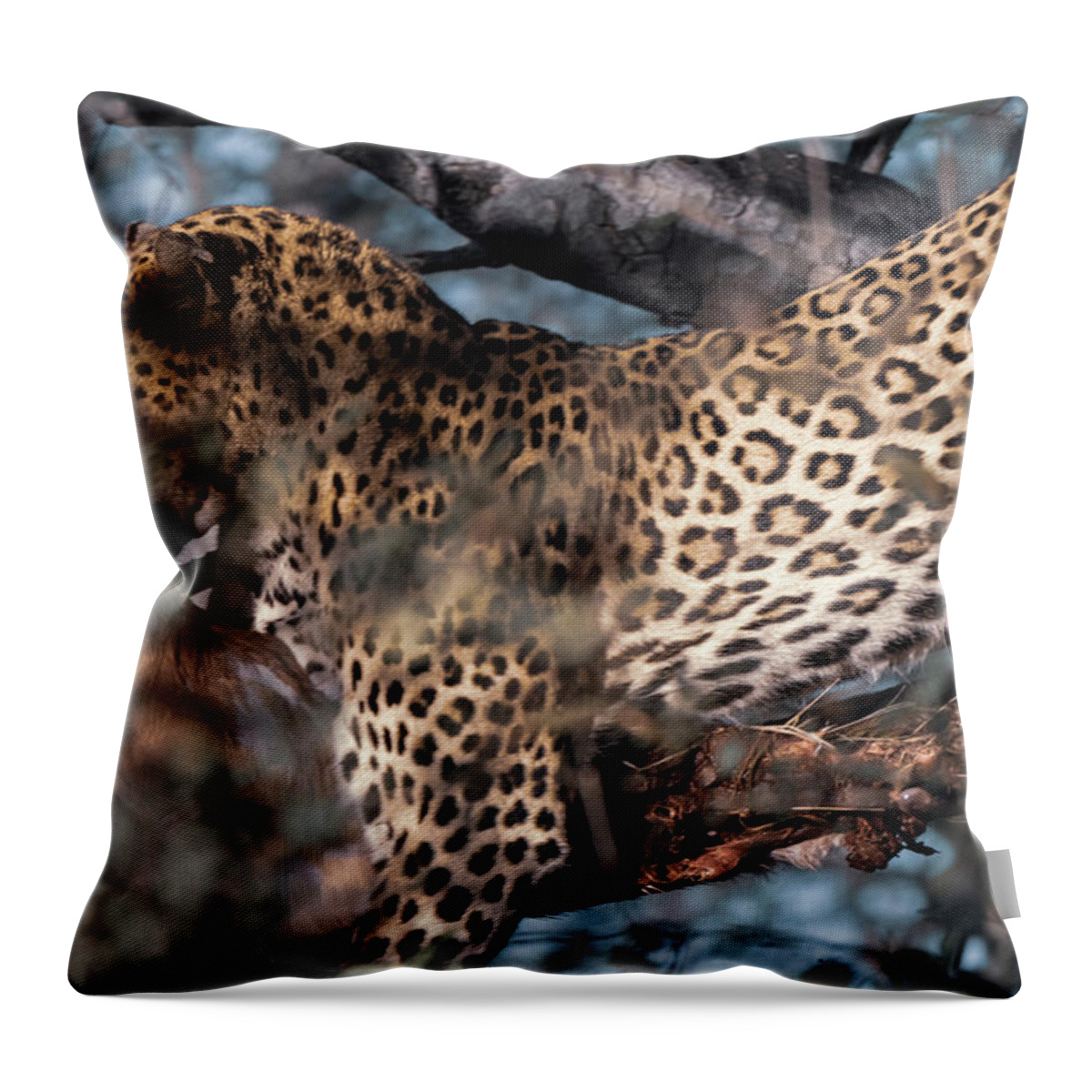  Throw Pillow featuring the photograph Leopard and Prey by Jermaine Beckley