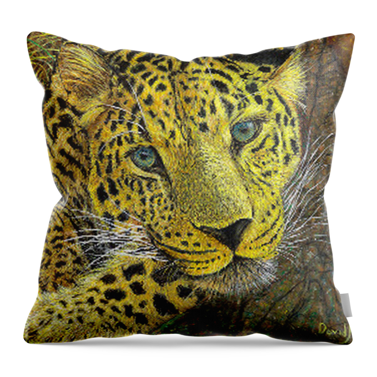 Lepoard Throw Pillow featuring the painting Leopard Gaze by David Joyner