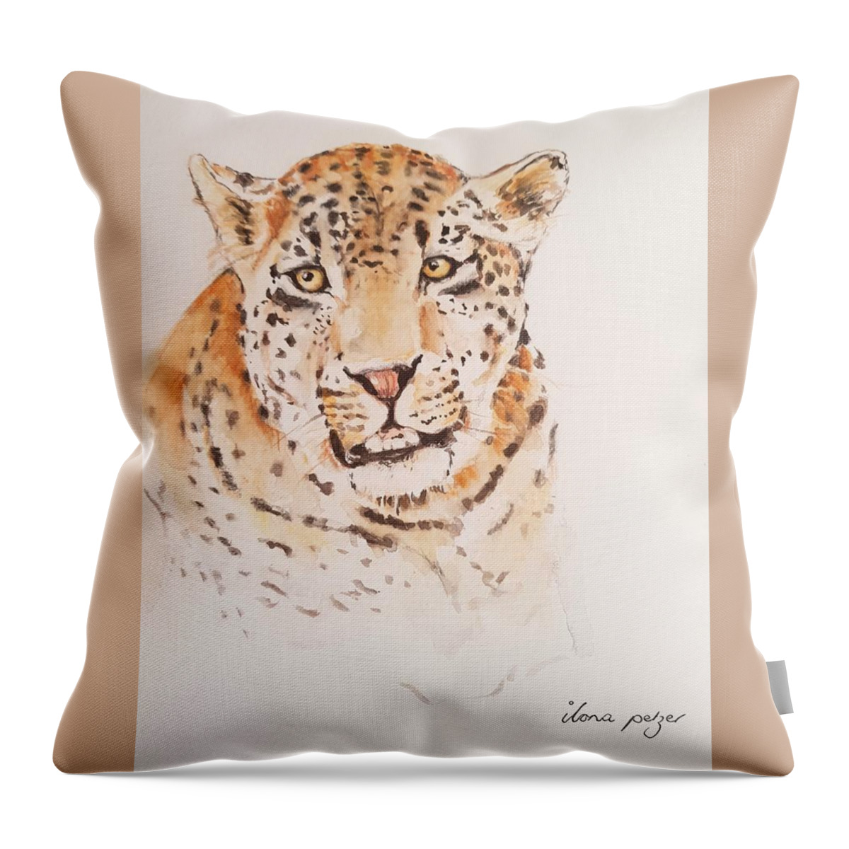 Cat Throw Pillow featuring the painting Leopard by Ilona Petzer