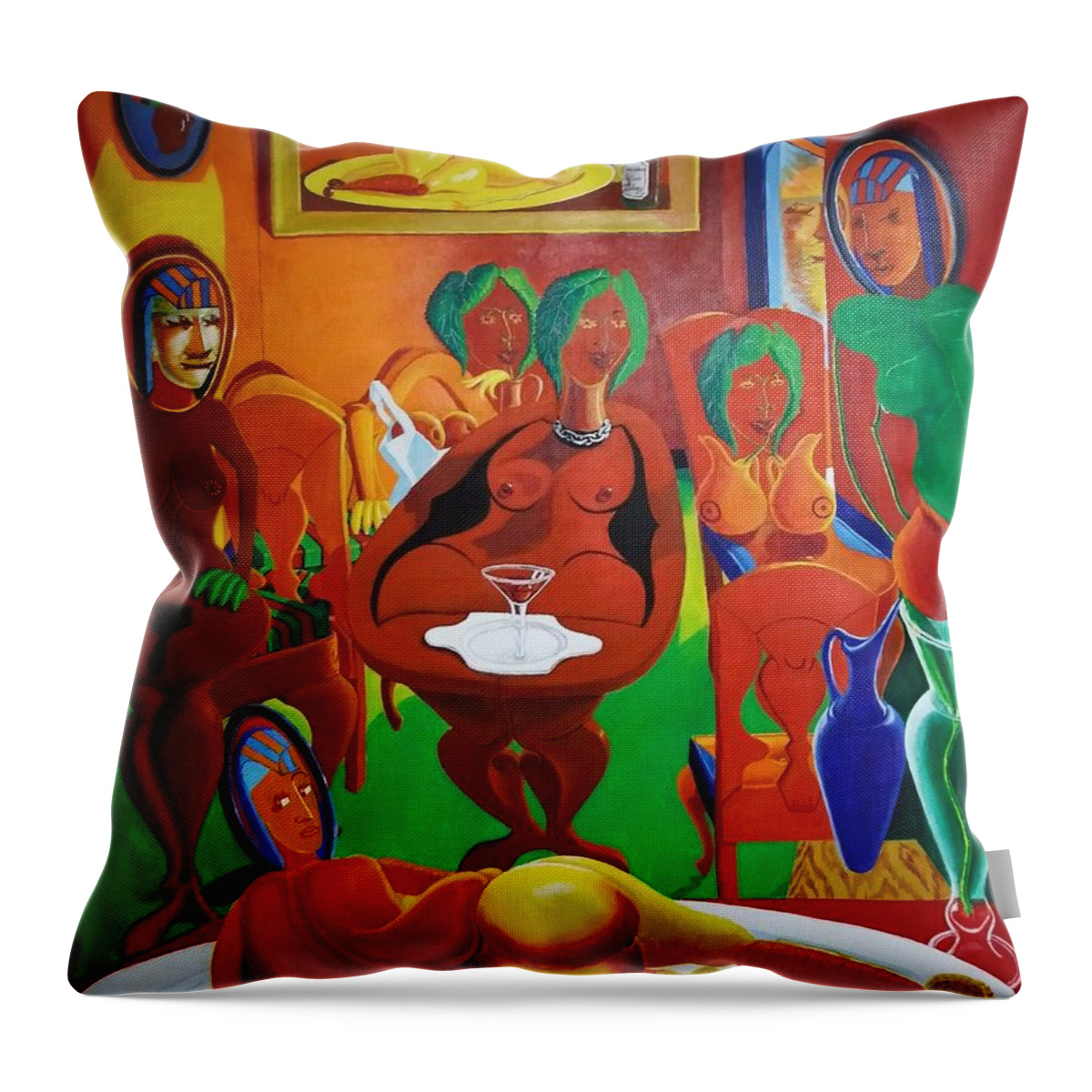  Throw Pillow featuring the painting Les Demoiselles De Moi Seul The Pimping Of Afrodite by David G Wilson