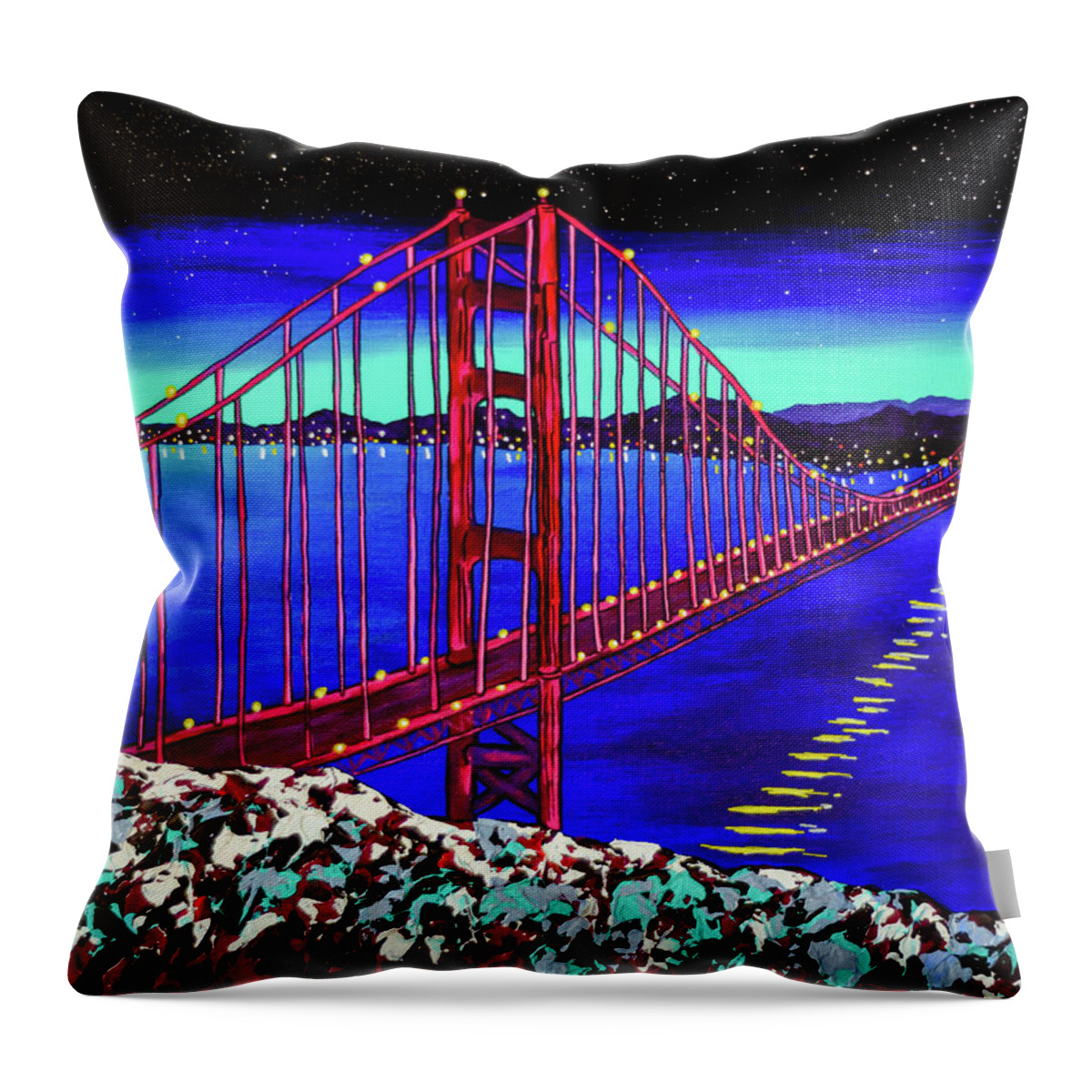 Golden Gate Bridge Throw Pillow featuring the painting Let's Build a Bridge by Ashley Wright