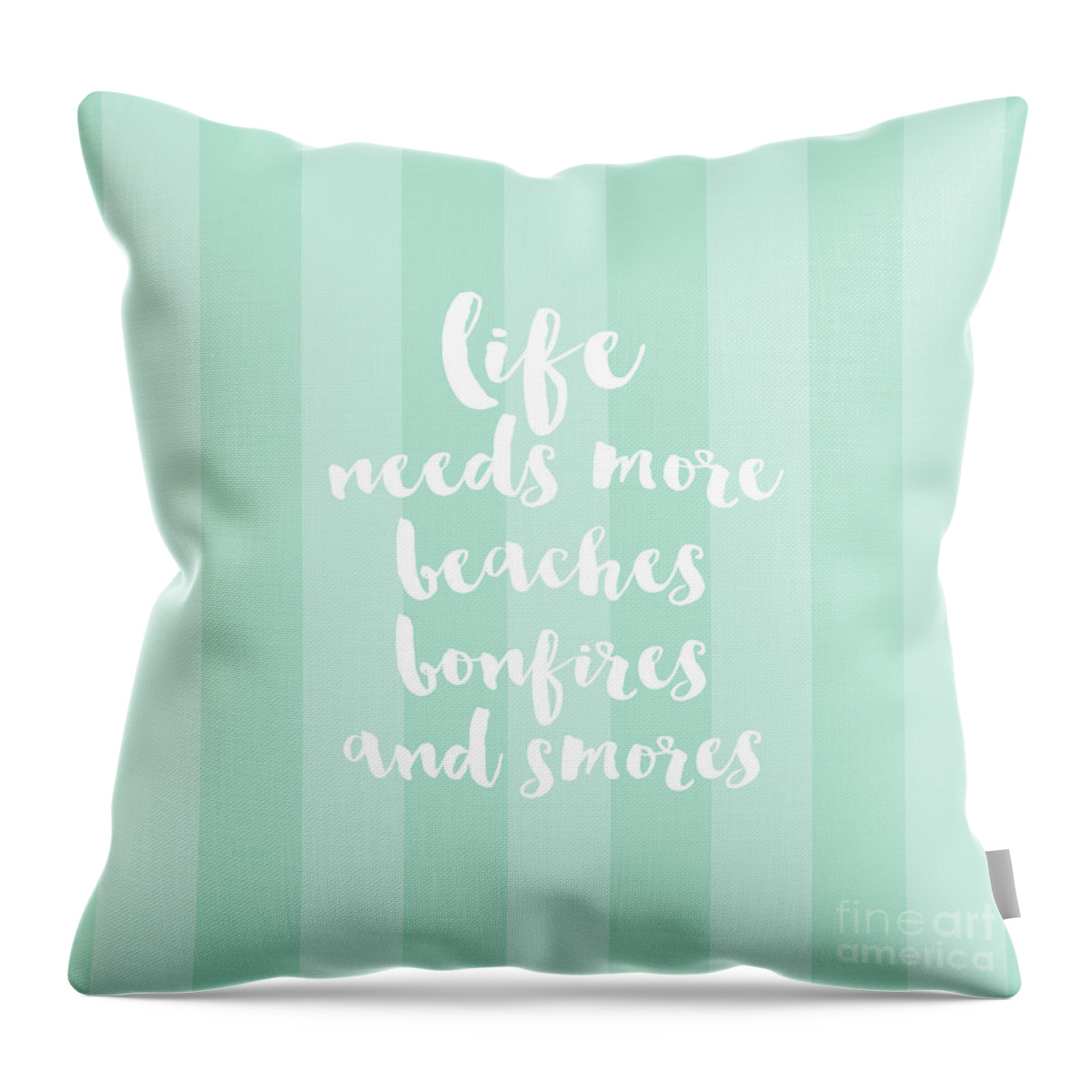 Typography Throw Pillow featuring the digital art Life Needs More Beaches-mint by Sylvia Cook