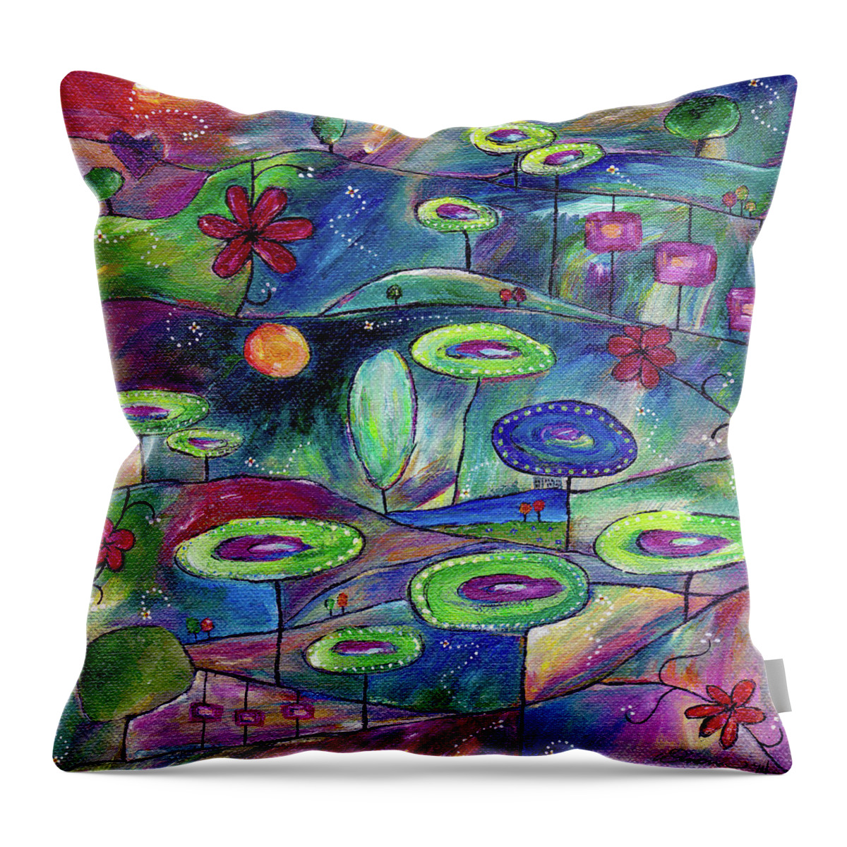 Whimsical Throw Pillow featuring the painting Life On Mars by Winona's Sunshyne