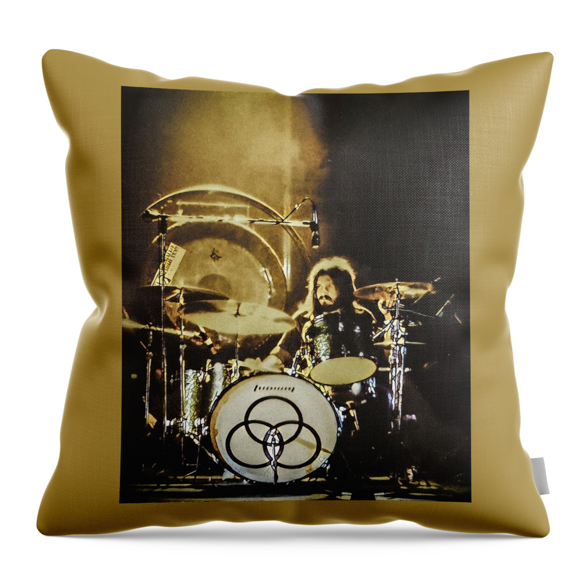 Led Zeppelin Drums John Bonham Music San Diego Drummer Classic Rock Iconic San Diego Sports Arena Ludwig Sparkle 1972 Californialed Zeppelin English Rock Band From London In 1968 Music Band Robert Plant Guitarist Jimmy Page Throw Pillow featuring the digital art Light From Above B by Michael Papariello