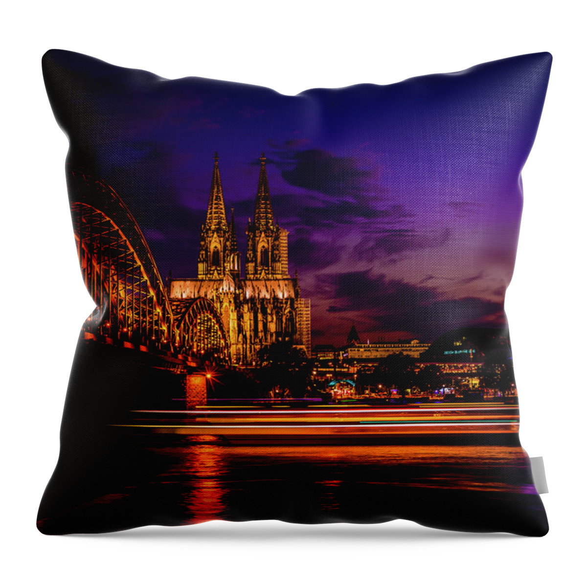 Boat Throw Pillow featuring the photograph Lights on the River by Andrew Matwijec