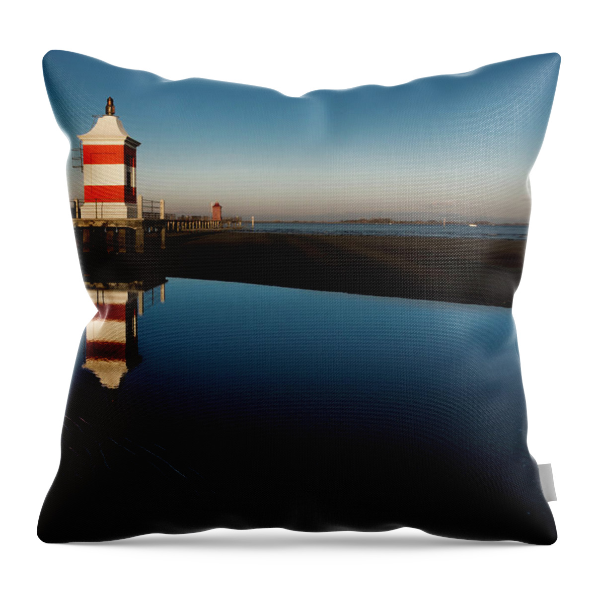 Landscape Throw Pillow featuring the photograph Lignano Lighthouse by Wolfgang Stocker