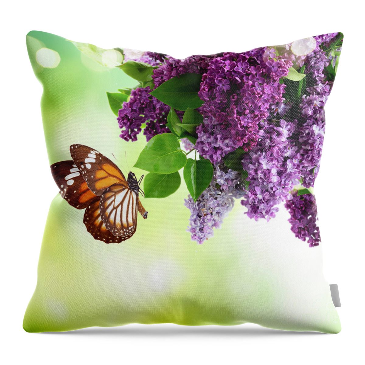 Lilac Throw Pillow featuring the photograph Lilac and Butterflies by Anastasy Yarmolovich