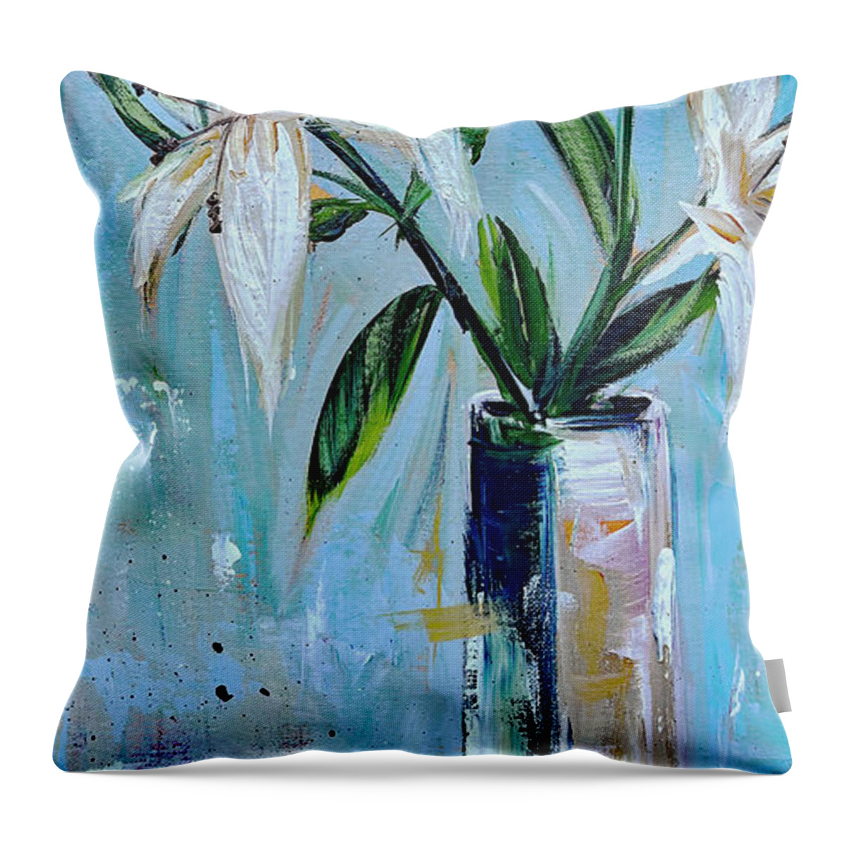 Lilies Throw Pillow featuring the painting Lilies in a Vase by Roxy Rich
