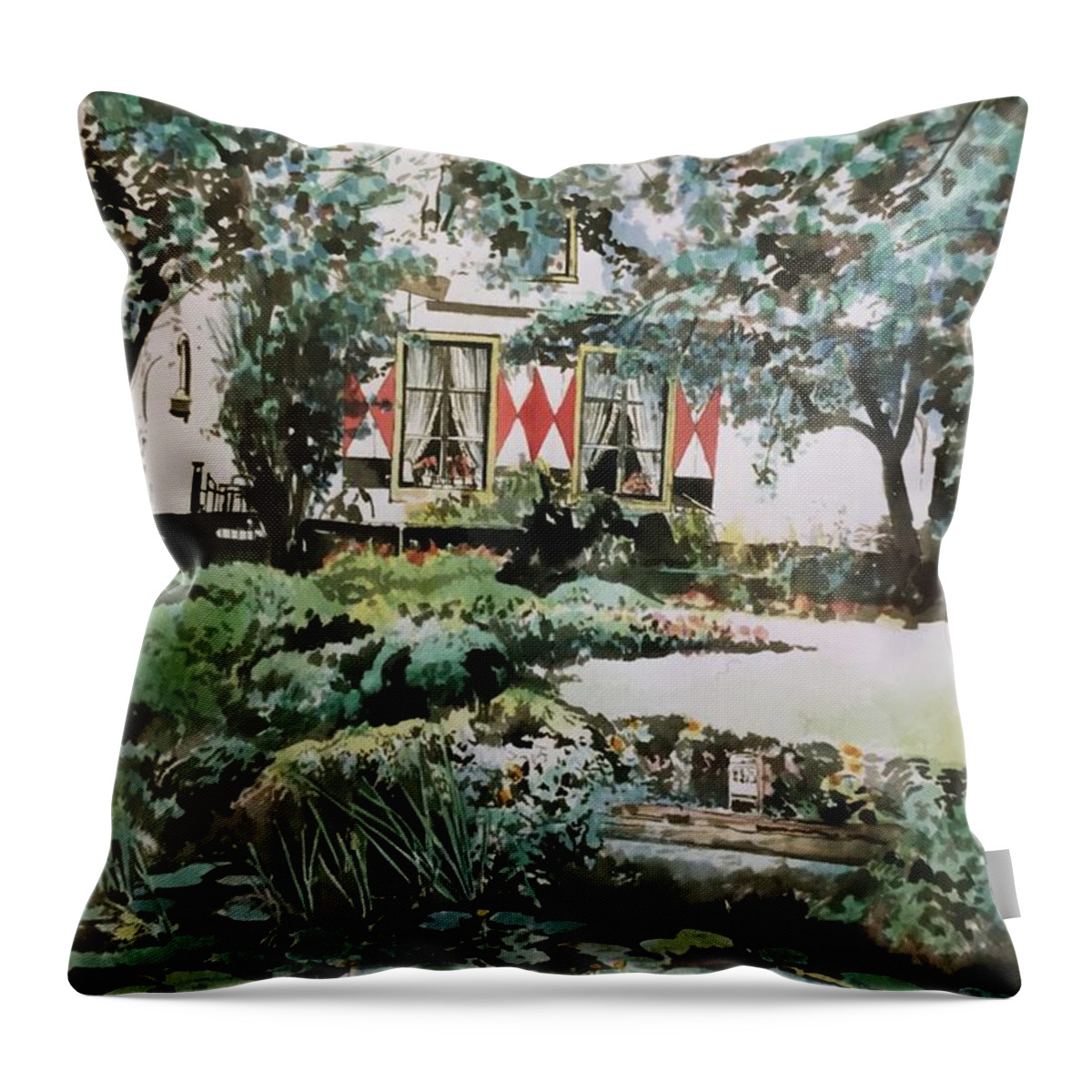 #lillypond Lilly Pond #watercolor #watercolorpainting #holland #ruralholland #glenneff #thesoundpoetsmusic #picturerockstudio Www.glenneff.com Throw Pillow featuring the painting Lilly Pond Rural Holland by Glen Neff