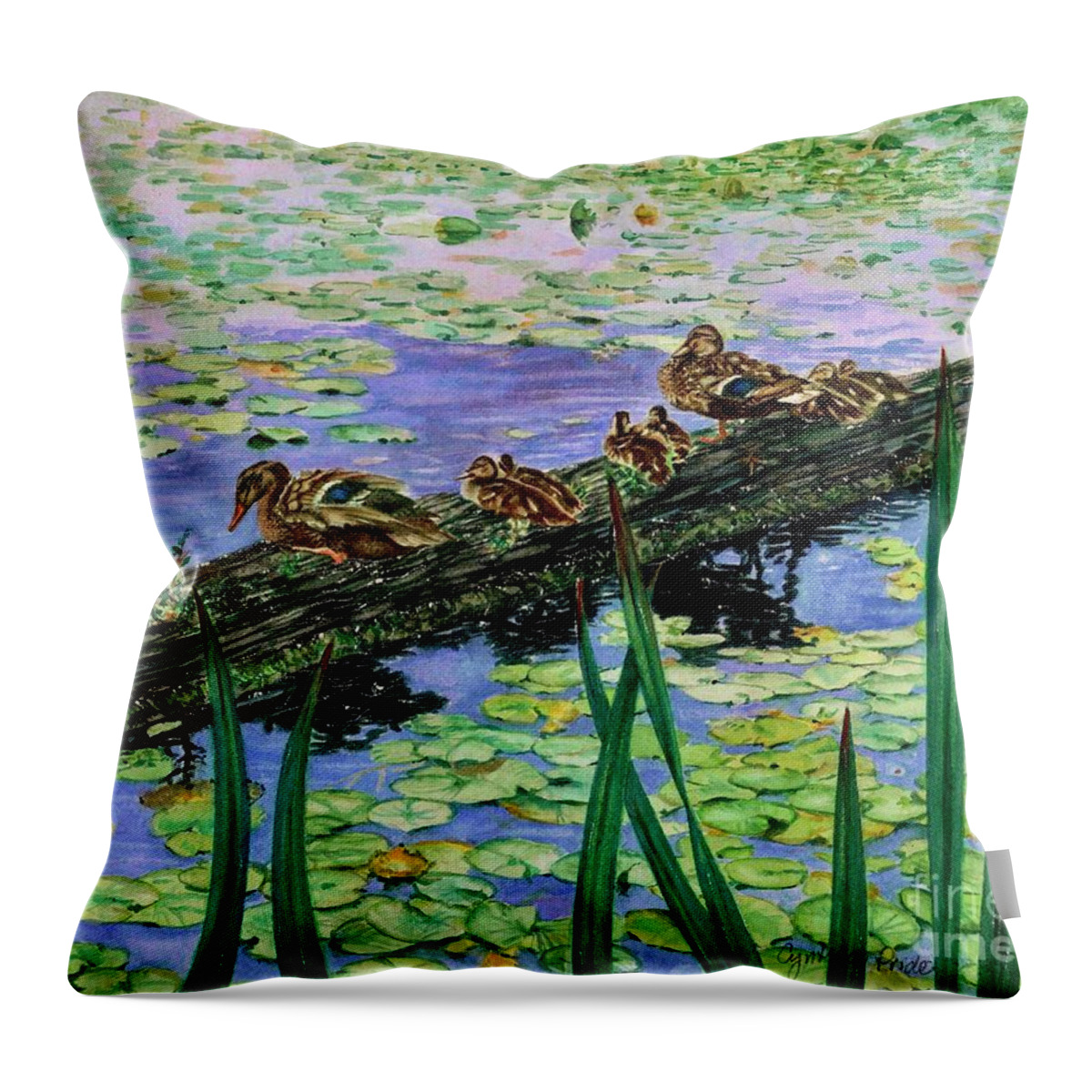 Cynthia Pride Watercolor Paintings Throw Pillow featuring the painting Lily Marsh Family by Cynthia Pride