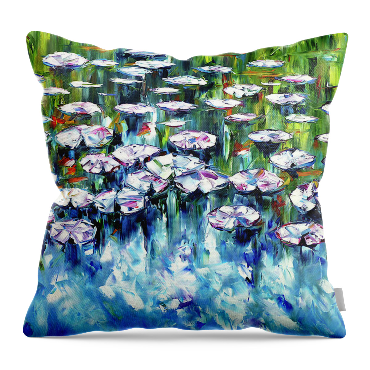 Pond Painting Throw Pillow featuring the painting Lily Pond by Mirek Kuzniar