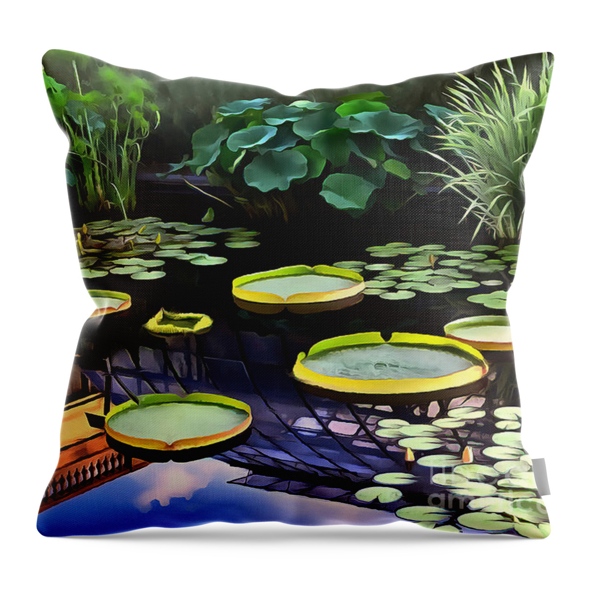 Lily Pads Throw Pillow featuring the photograph Lily Pond with Reflection by Sea Change Vibes