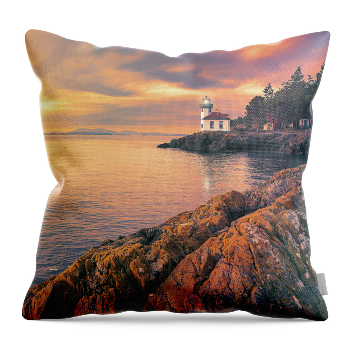 Lime Kiln Lighthouse Throw Pillow featuring the digital art Lime Kiln Lighthouse by Michael Rauwolf