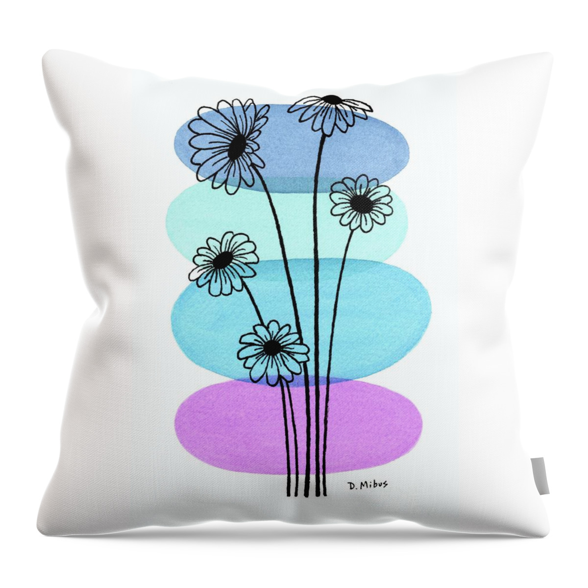 Mid Century Daisies Throw Pillow featuring the painting Line Drawing Botanical 5 by Donna Mibus