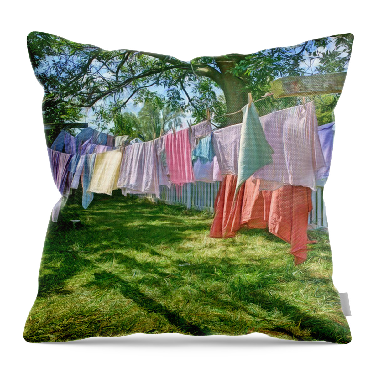 Laundry Throw Pillow featuring the photograph Line Dry - Laundry by Nikolyn McDonald