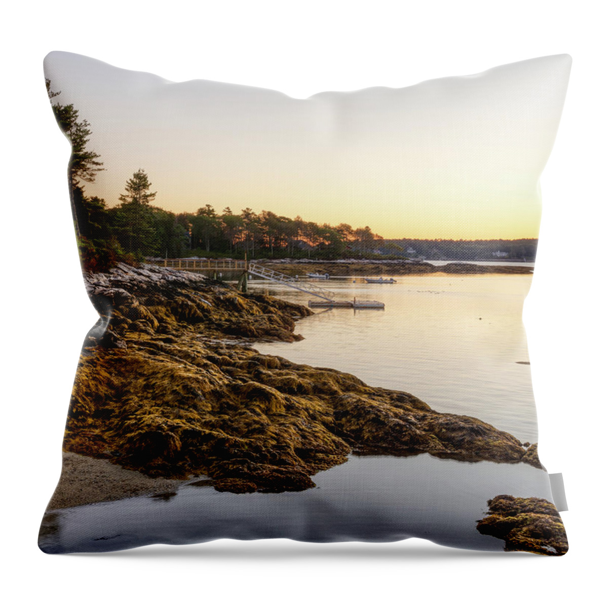 Boothbay Throw Pillow featuring the photograph Linekin Bay Coastline at Dawn by Donna Twiford