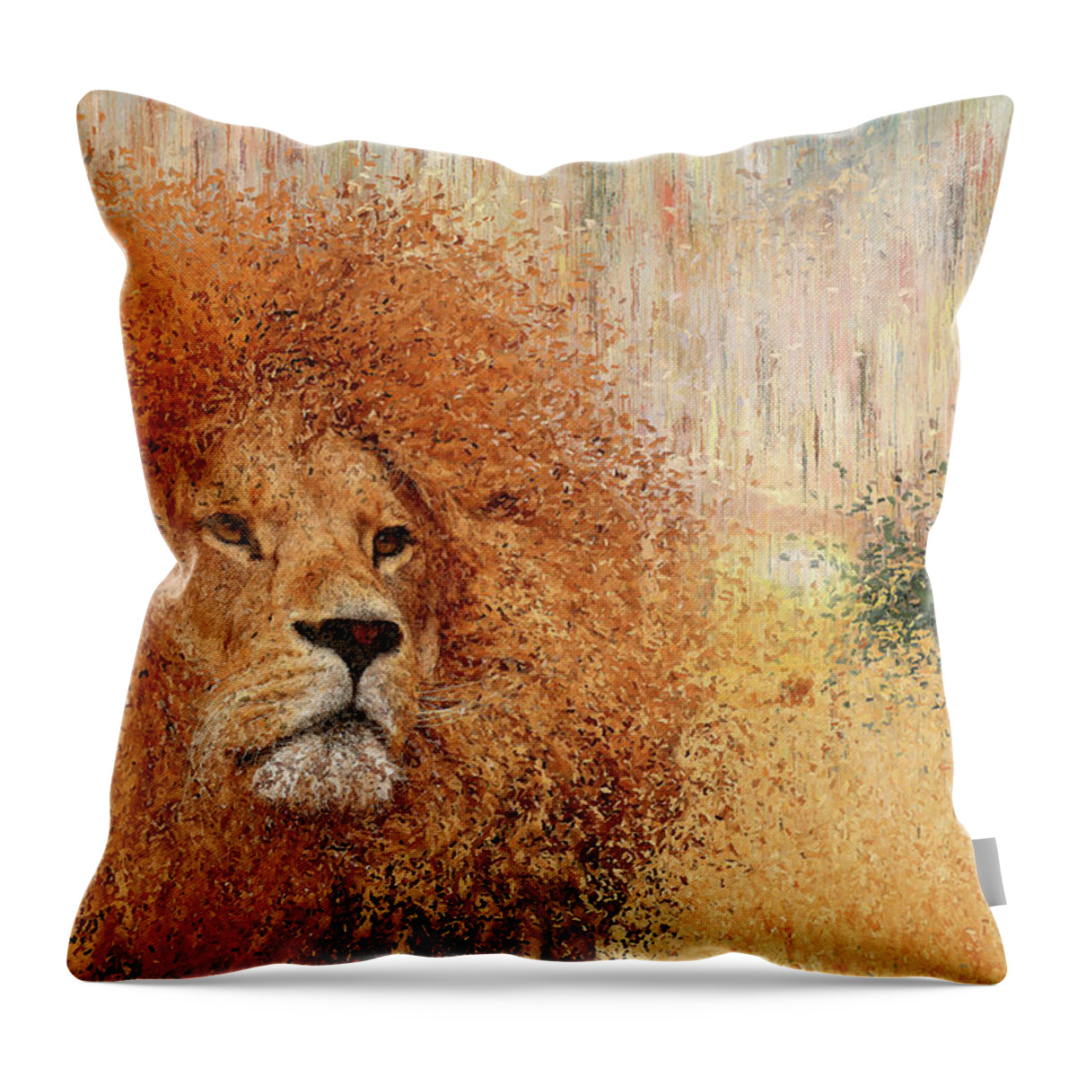 Lion Throw Pillow featuring the painting Lion by Alex Mir